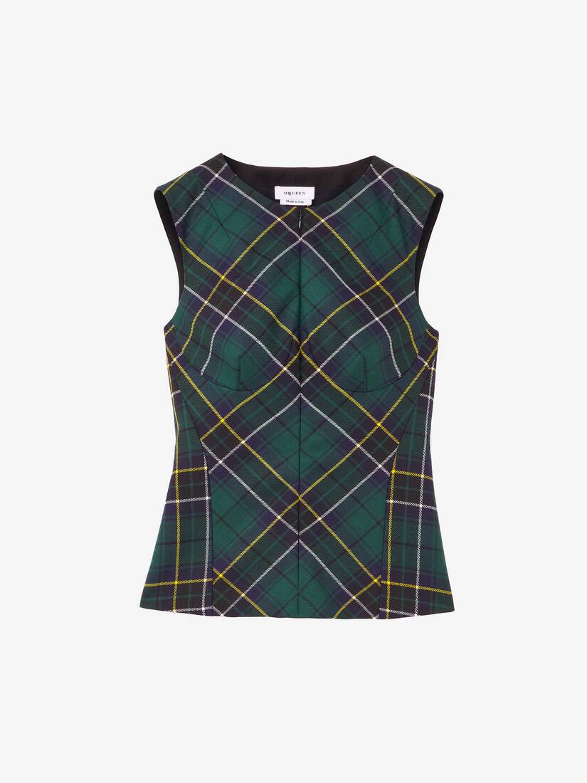Sleeveless Wool Tartan Top