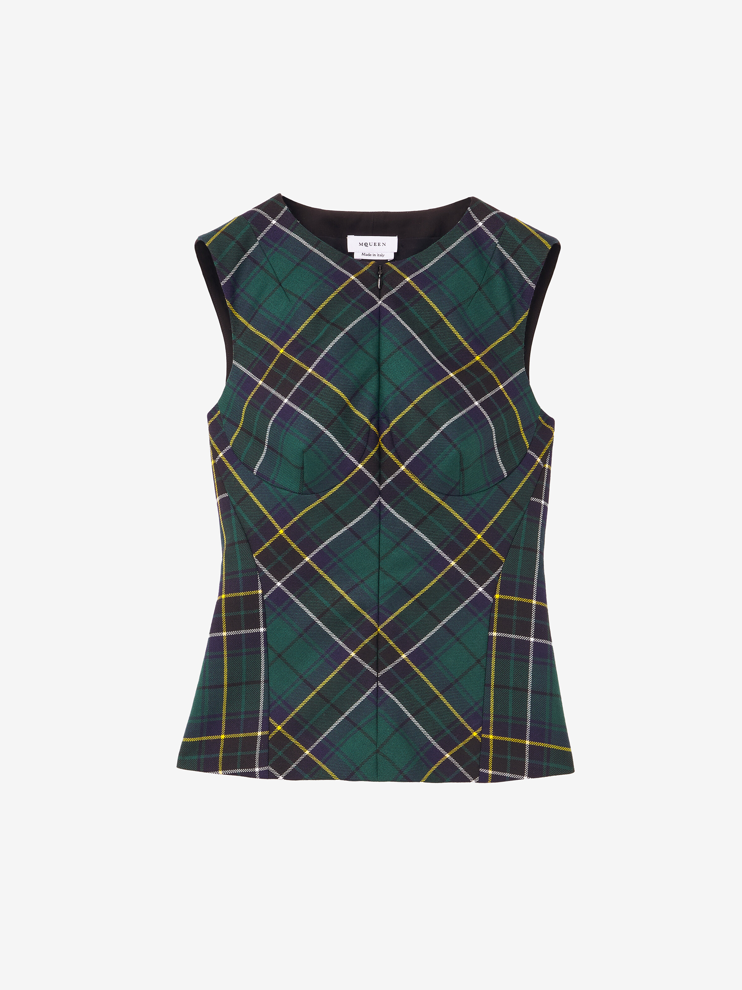Sleeveless Wool Tartan Top