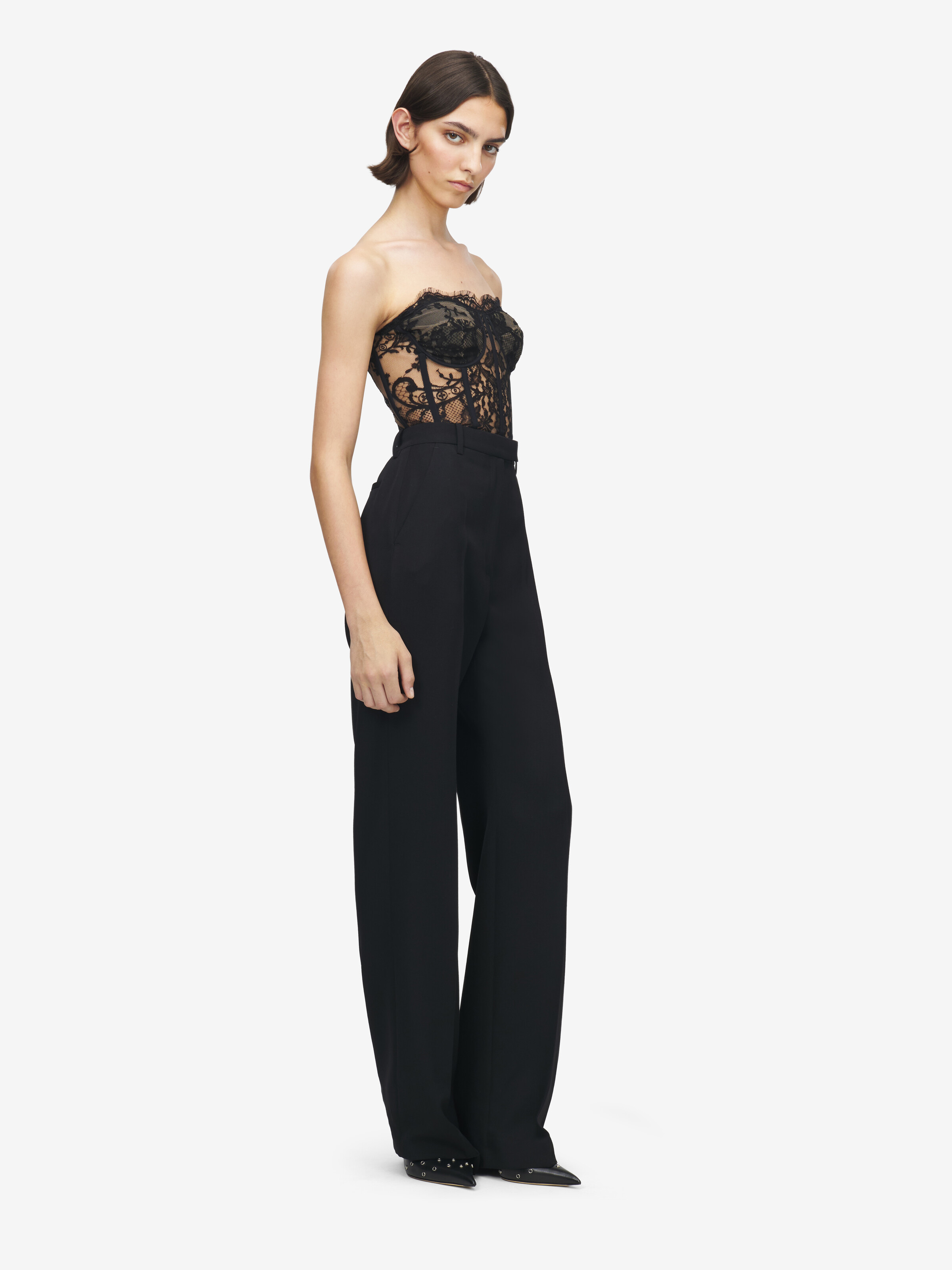 Women's Lace Corset in Black in 74% Acetate, 26% Silk | Alexander McQueen - image 4