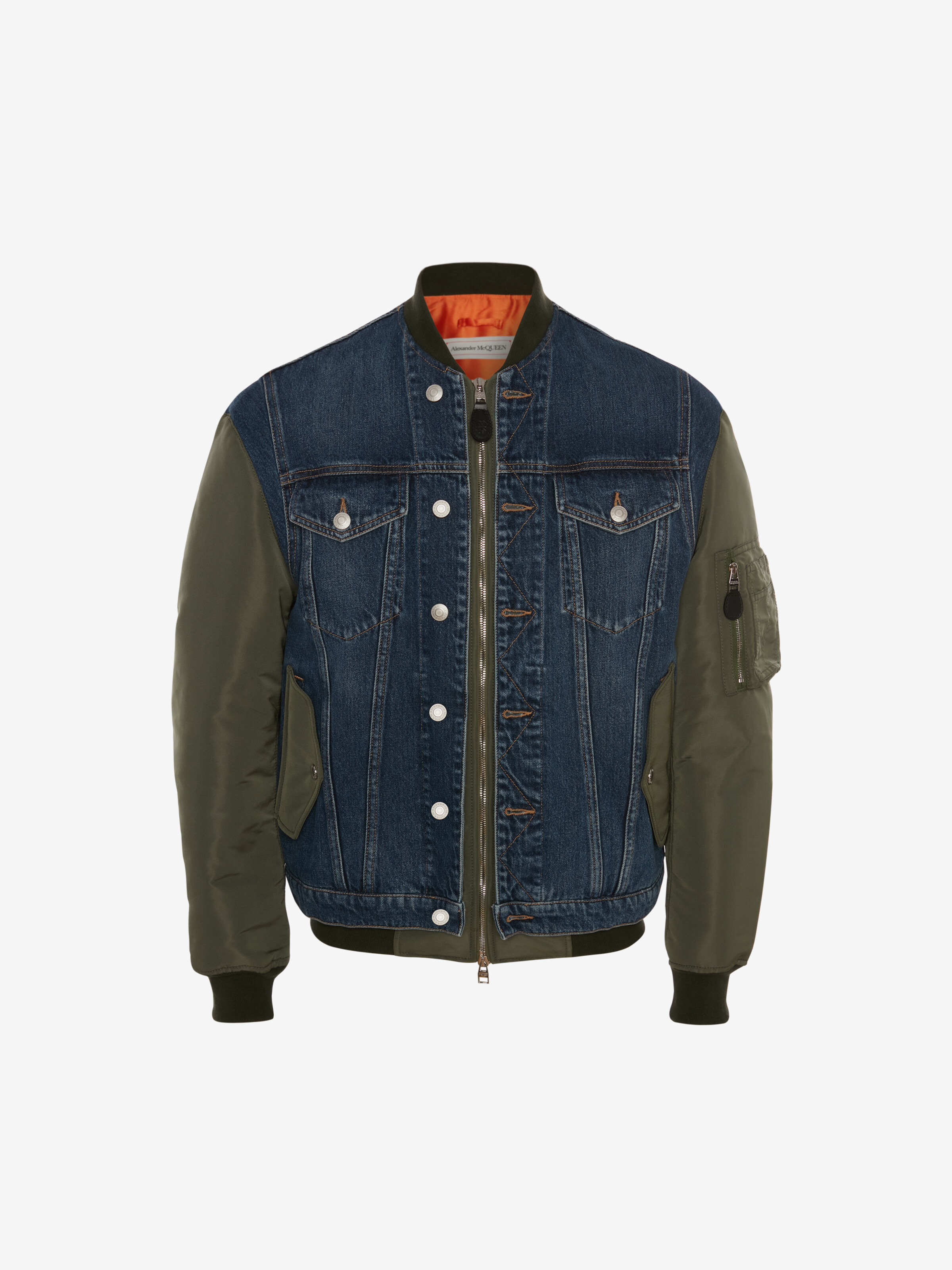 Alexander Mcqueen Denim Panelled Bomber Jacket In Indigo