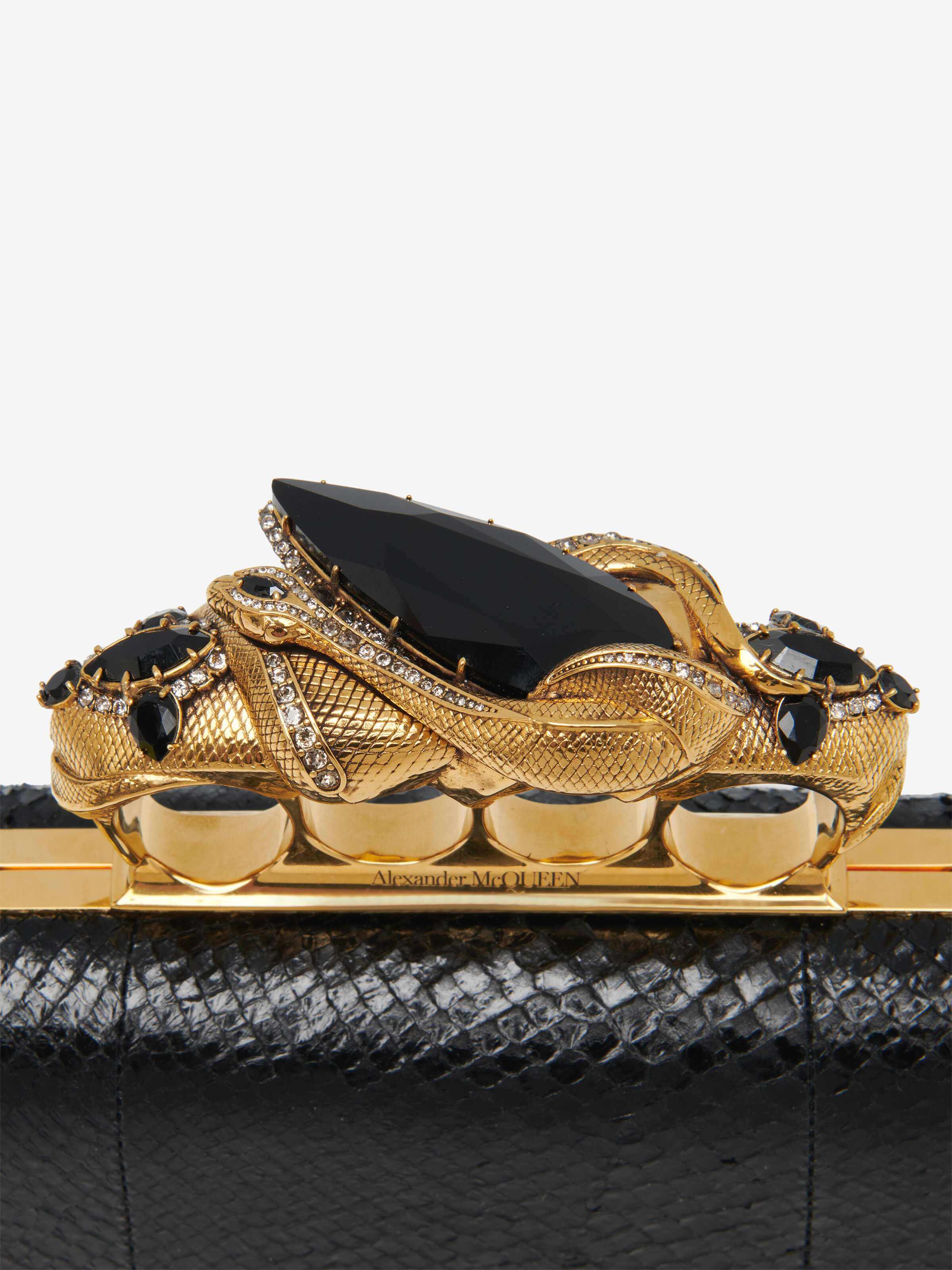 Snake Knuckle Clutch Black for Women | Alexander McQueen