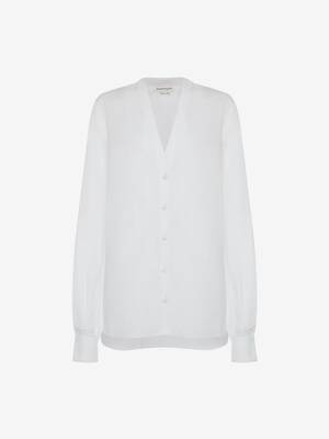 Camicia con scollo a V in popeline di cotone