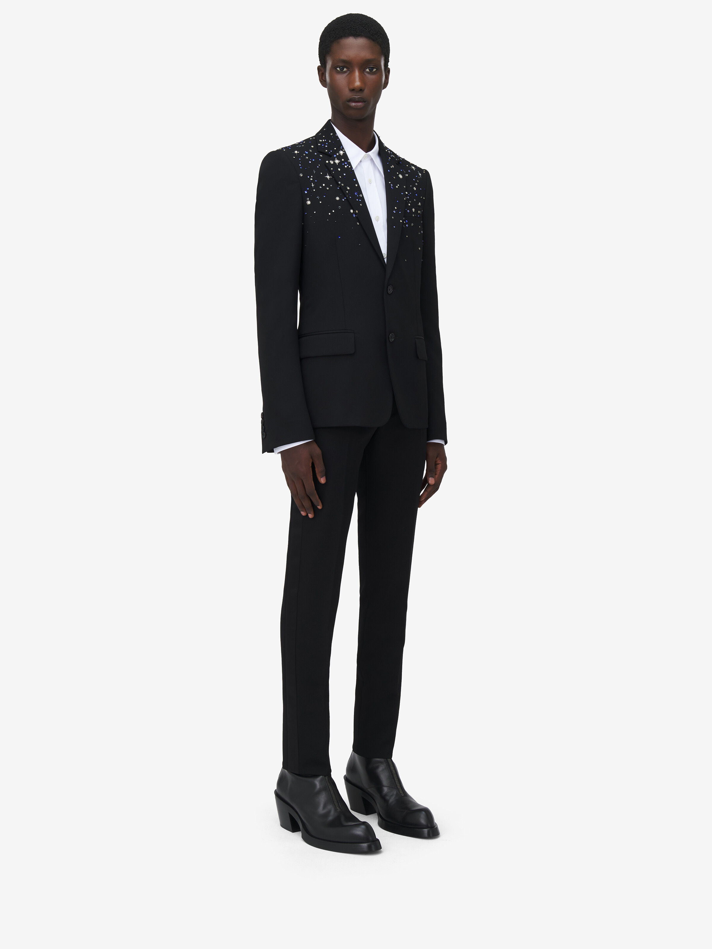 Men's Constellation Embroidered Single-breasted Jacket in Black in 100% Wool | Alexander McQueen - image 3