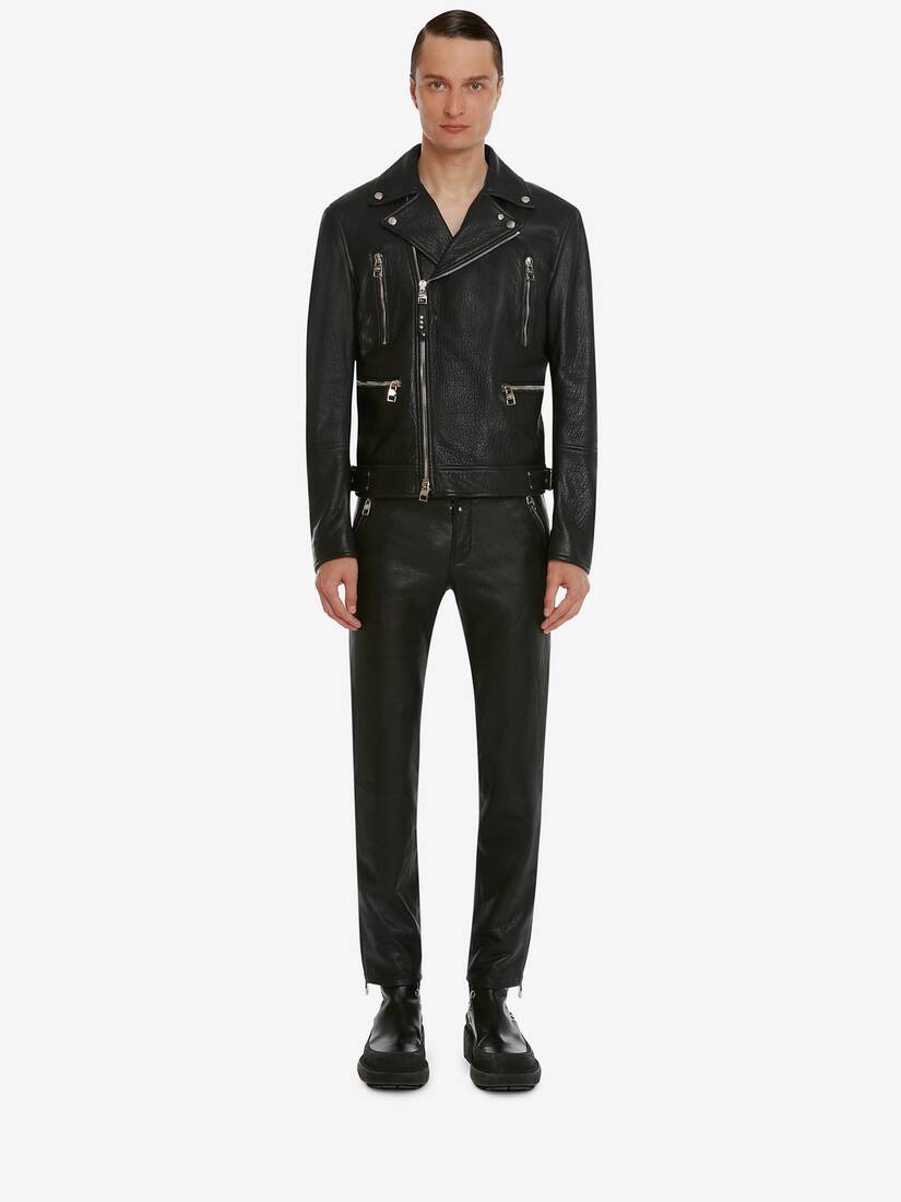 Men's McQueen Classic Leather Biker Jacket in Black