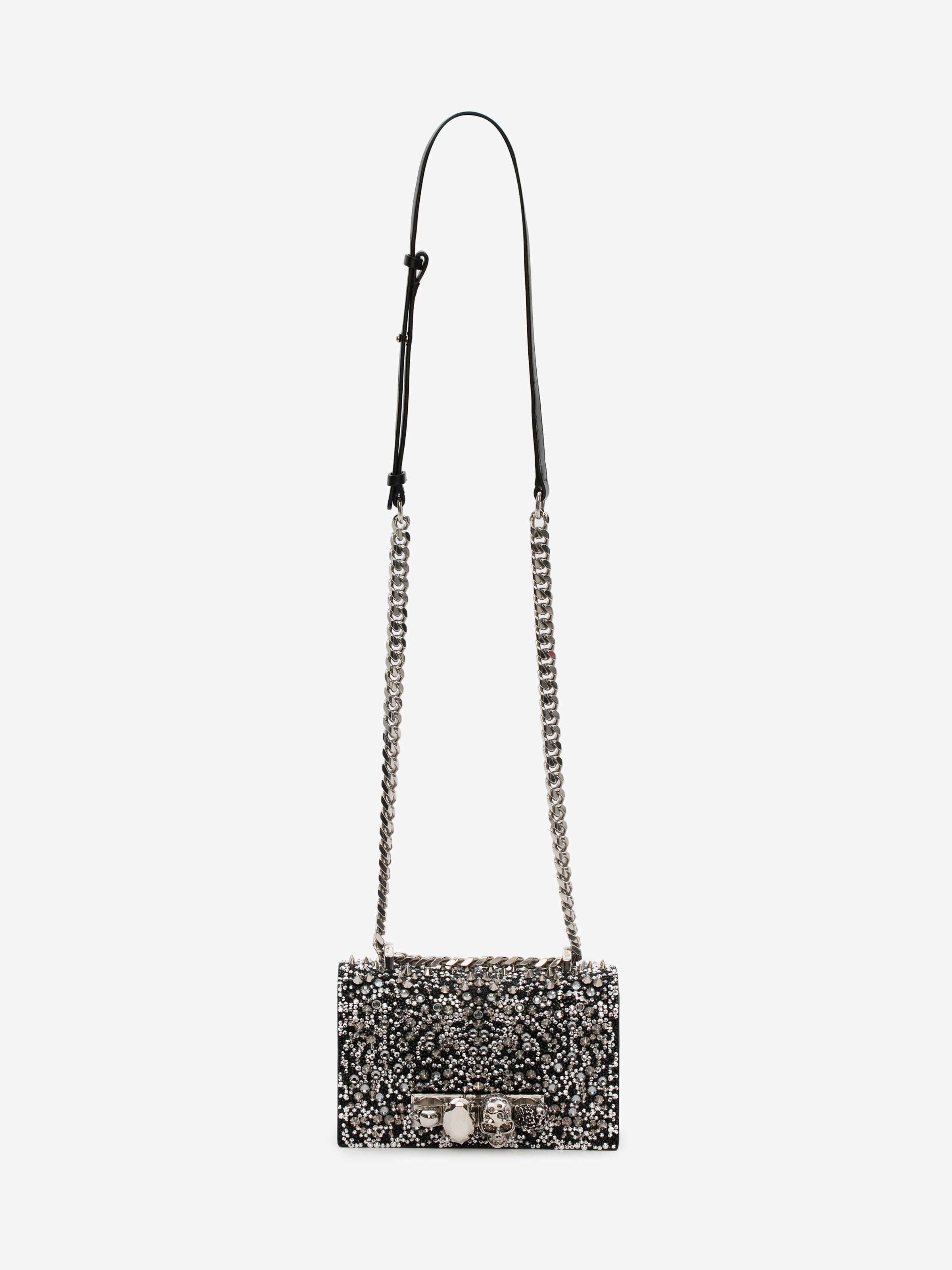 Shop Alexander Mcqueen Crystal-embellished Mini Jewelled Satchel In Black/silver