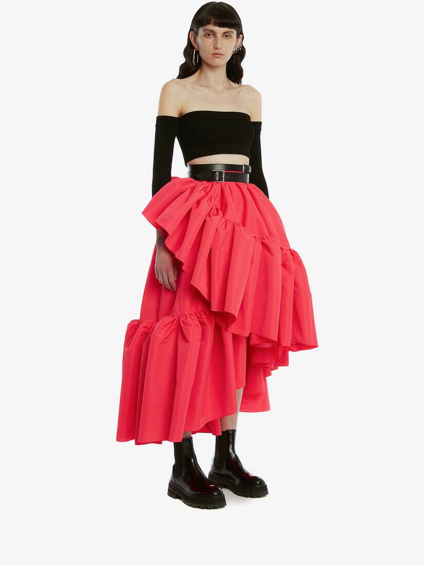 Gathered Ruffle Midi Skirt