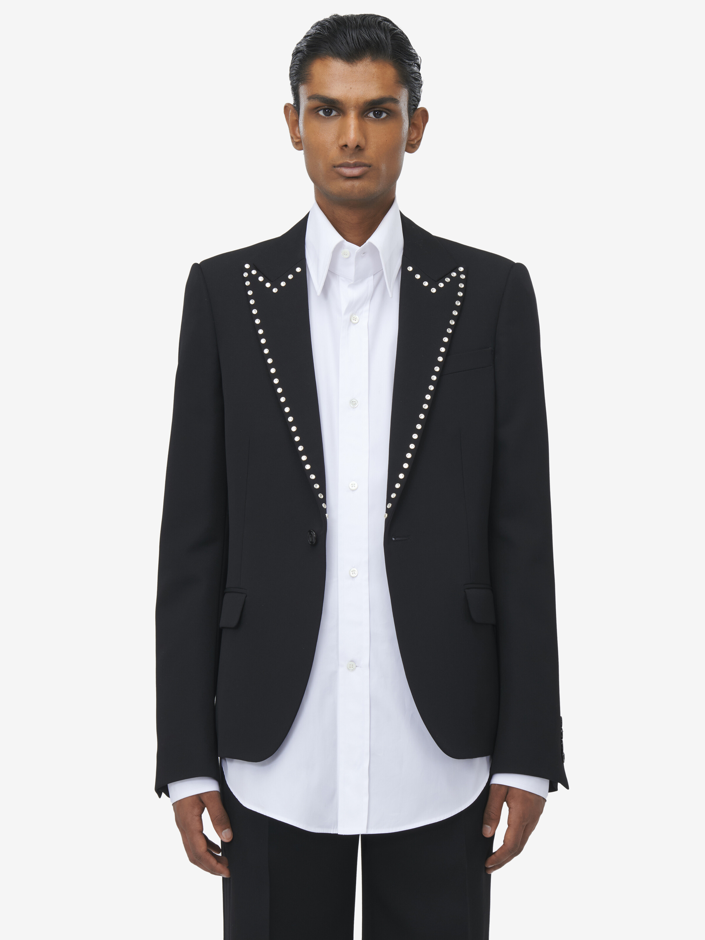 Einreihige Jacke mit Crystal Stud-Stickerei