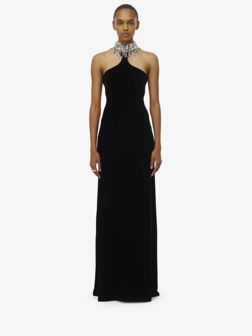 Embellished Neck Evening Dress