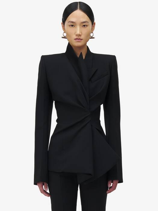 アウターその他 ALEXANDER MCQUEEN Women Outer 818905QJAEK 1000 Black Women's Stacked Shoulder Double-breasted Jacket in Black