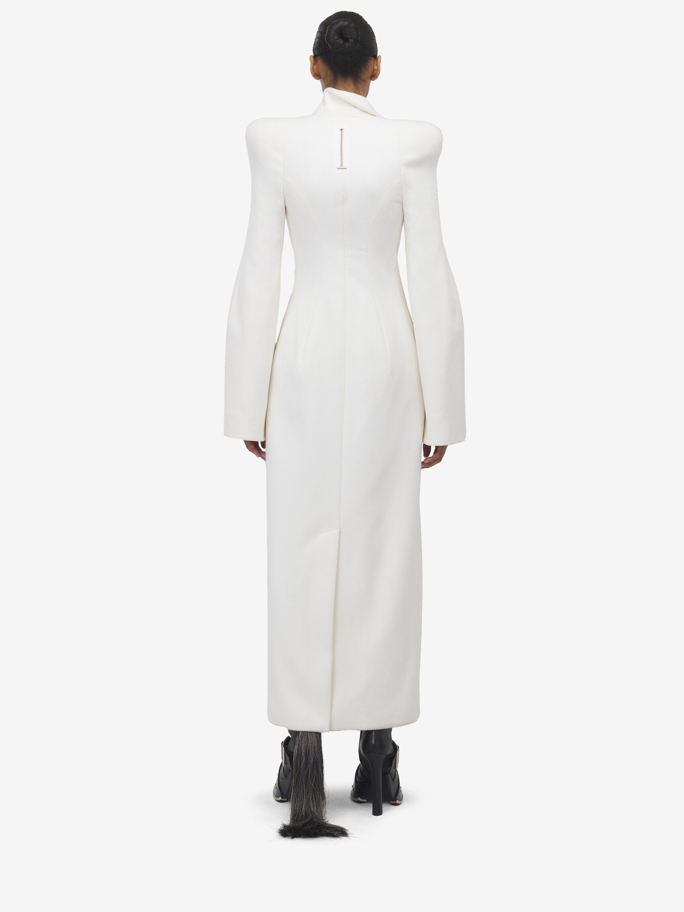 Moulded Shoulder Double-breasted Coat Ivory for Women | Alexander McQueen