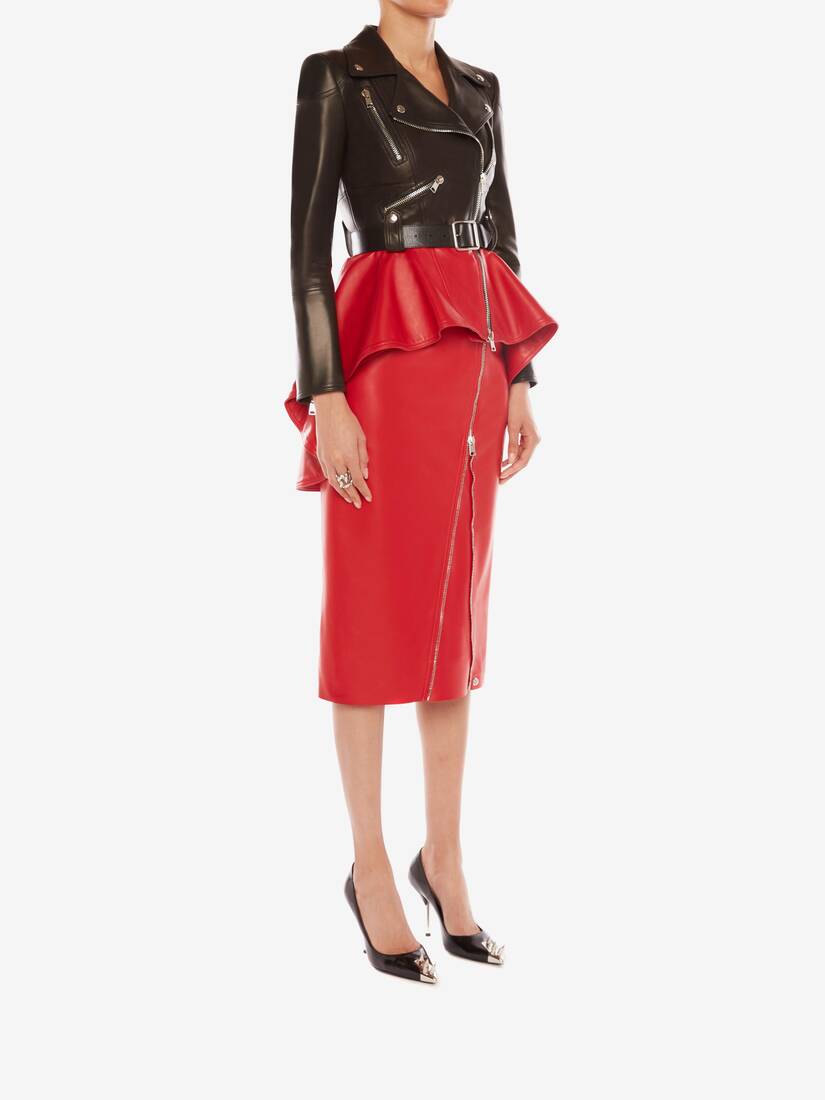 red leather peplum jacket