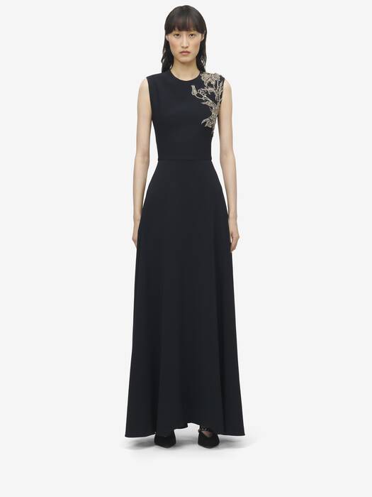 Women's Silver Tattoo Asymmetric Dress in Black | Alexander