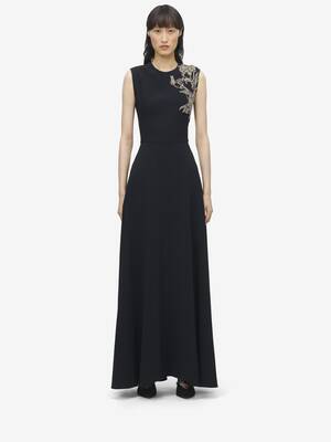 Women's Silver Tattoo Asymmetric Dress in Black | Alexander