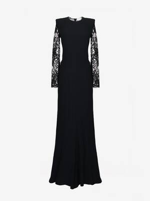 Crystal Embroidered Lace Evening Dress