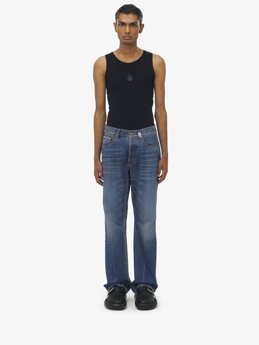 Men's Straight Leg Jeans in Washed Blue | Alexander McQueen US