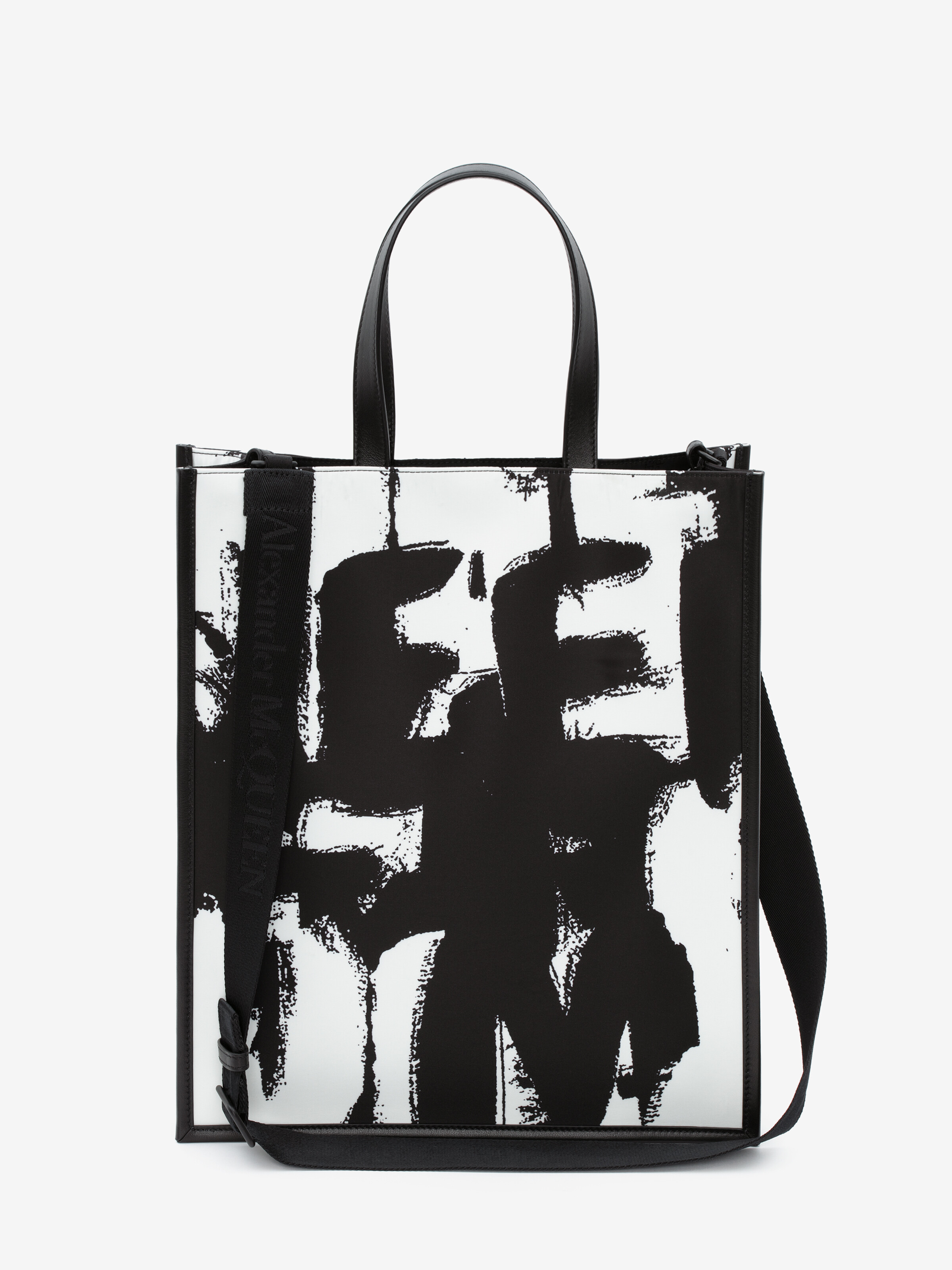 Alexander McQueen Men's Allover Graffiti Logo Leather Messenger Bag