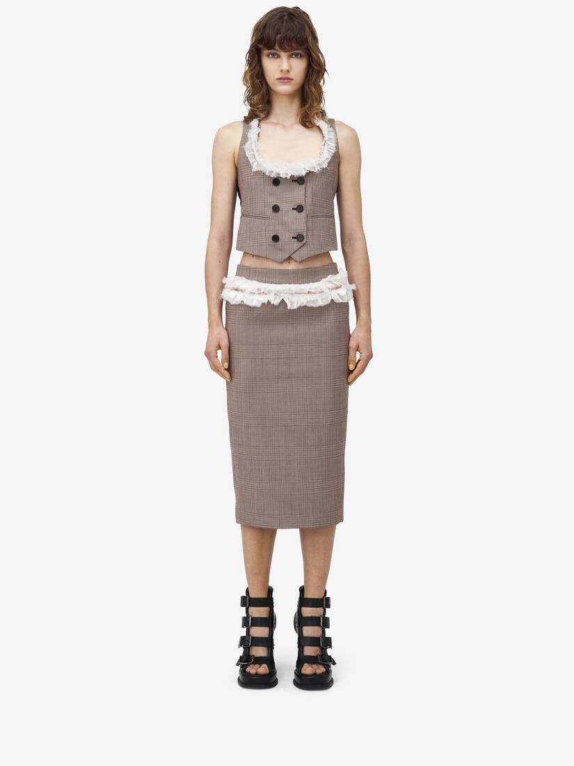 Heritage Check Slashed Buttoned Pencil Skirt