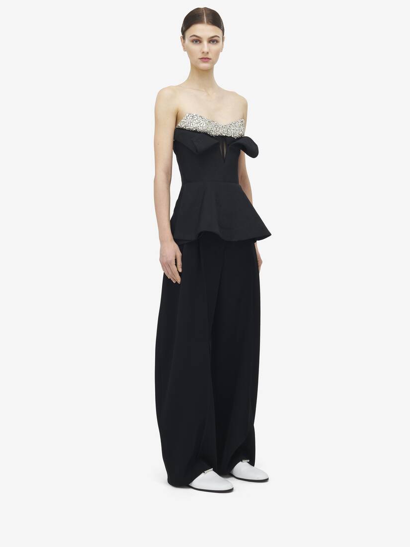 Top a corsetto senza spalline con ricamo di cristalli