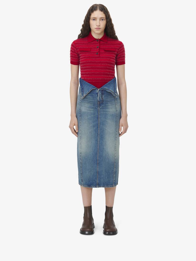 Fold Over Waist Denim Skirt