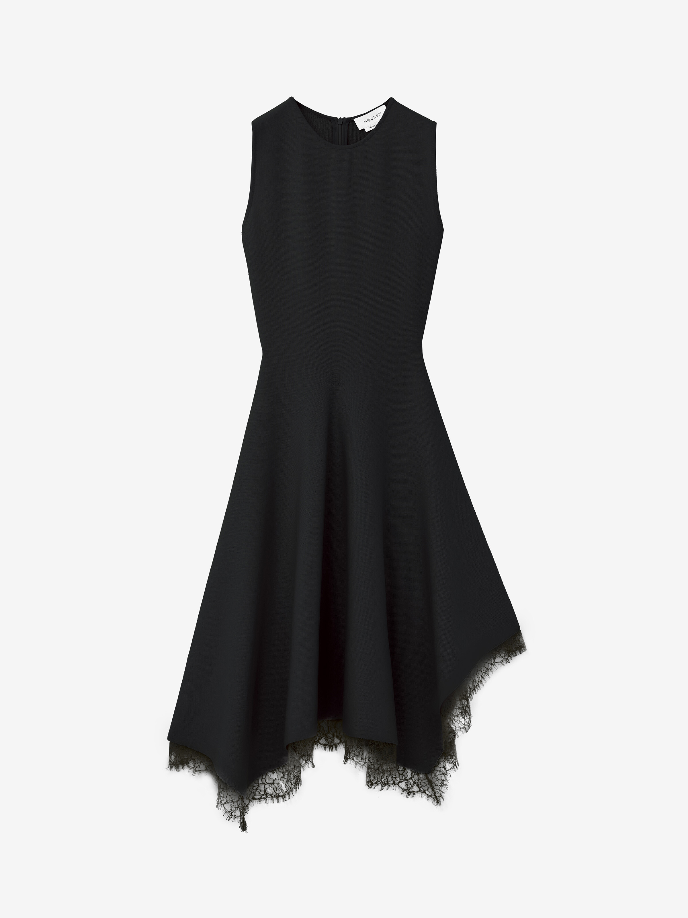 Women's Lace Detail Asymmetric Dress in Black in 46% Viscose, 45% Wool, 8% Polyamide, 1% Elastane | Alexander McQueen - image 1