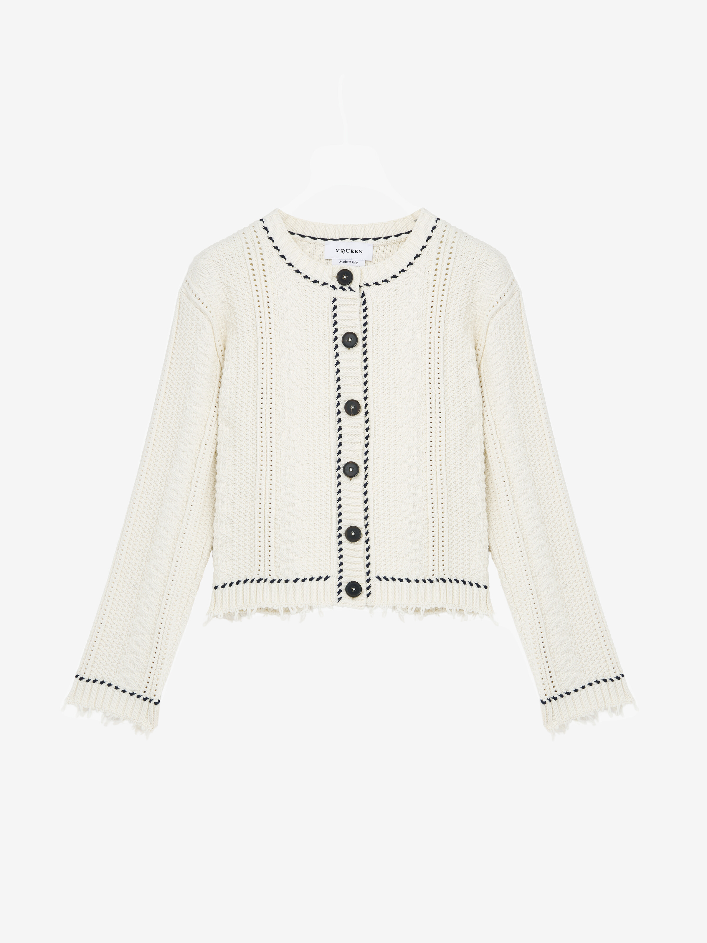 Women's Textured Cardigan in Ivory in 67% Cotton, 32% Polyamide, 1% Elastane | Alexander McQueen - image 1