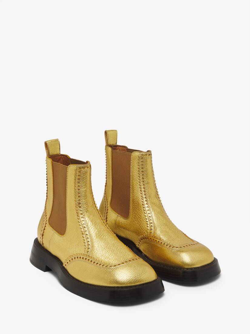 The Brogue Chelsea Boot Gold for Women | Alexander McQueen