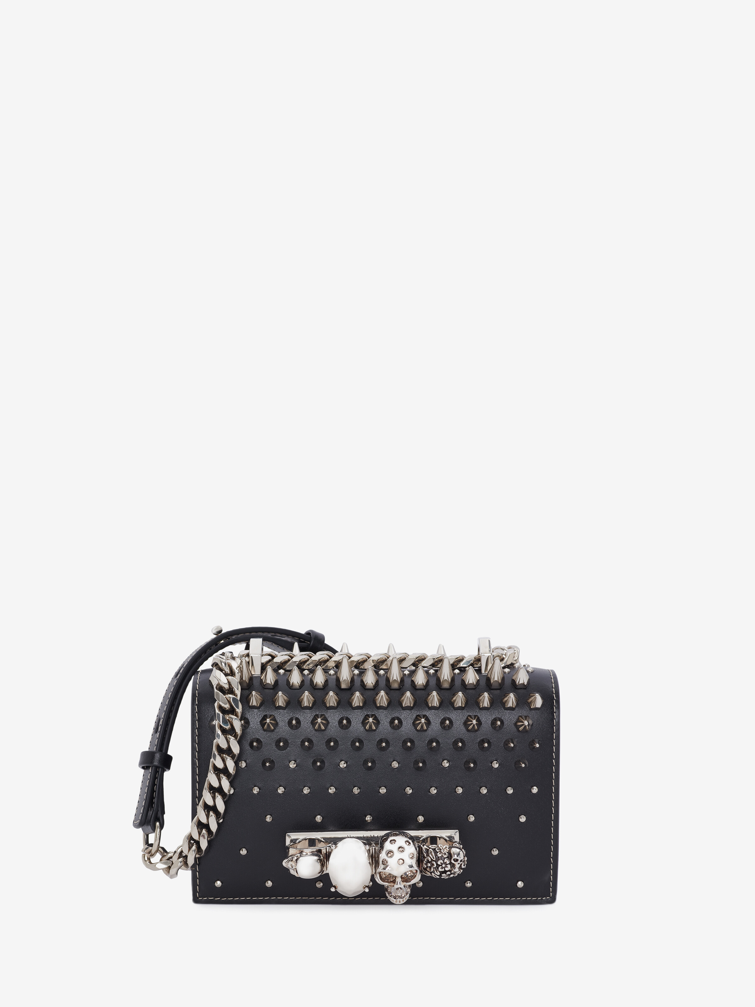 Borsa Mini Jewelled Satchel da Donna in Nero in Pelle di vitello | Alexander McQueen - image 1