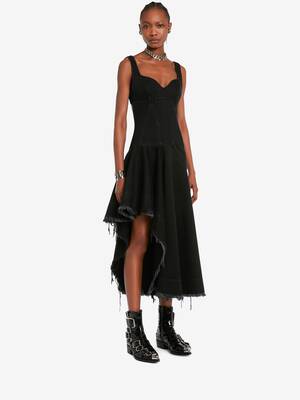 Asymmetric denim dress in BLACK | Alexander McQueen US
