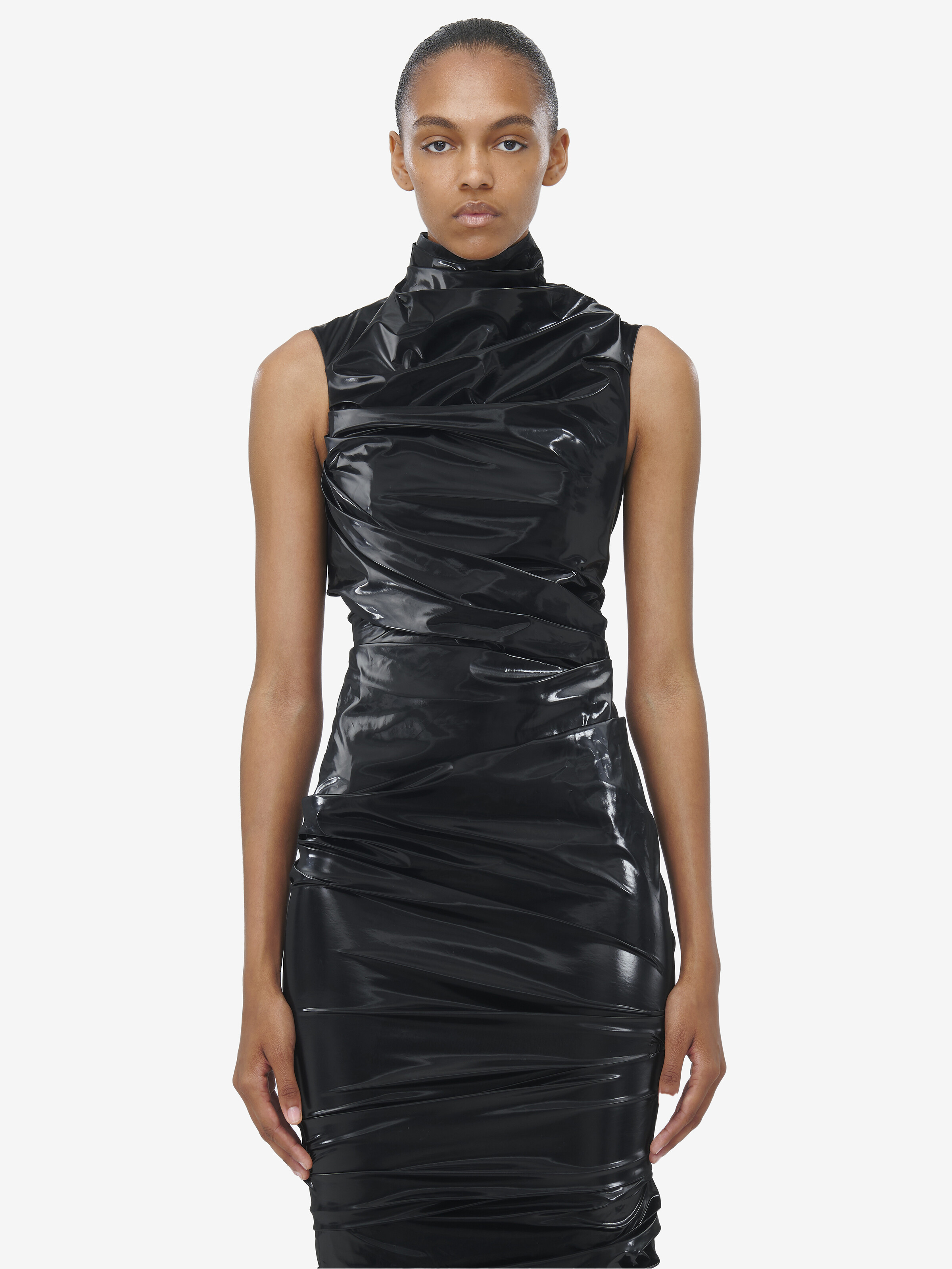 Women's Laminated Jersey Dress in Black in 100% Polyester | Alexander McQueen - image 5