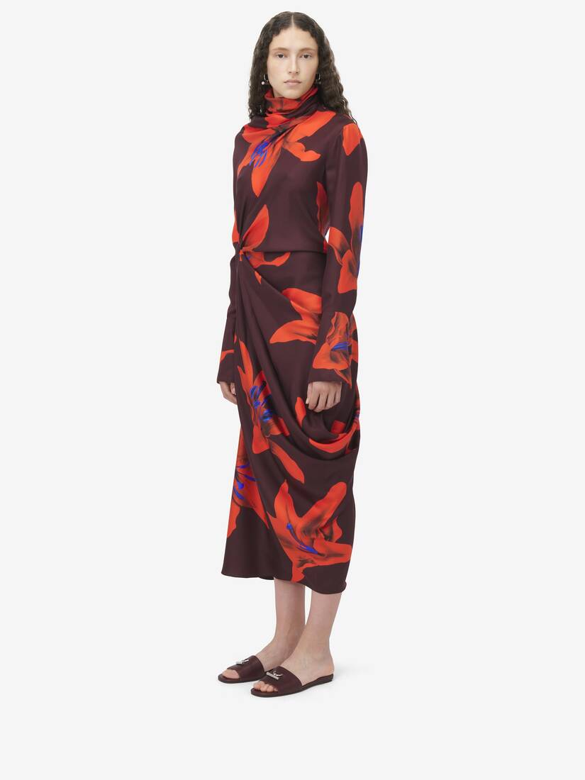 Asymmetrisches Kleid mit Flame Lily-Motiv