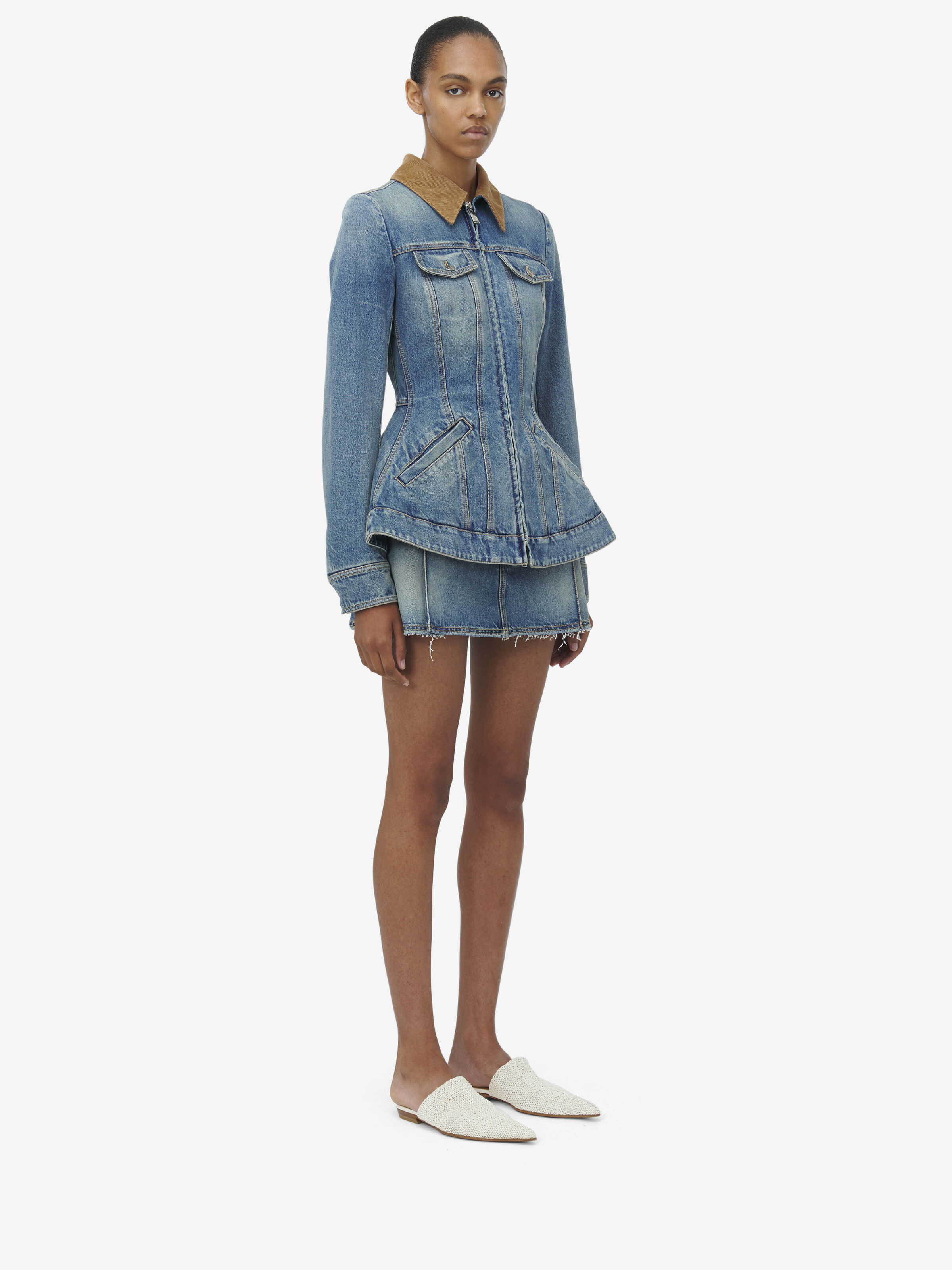 Women's Peplum Denim Jacket in Stone Washed in Cotton | Alexander McQueen - image 3