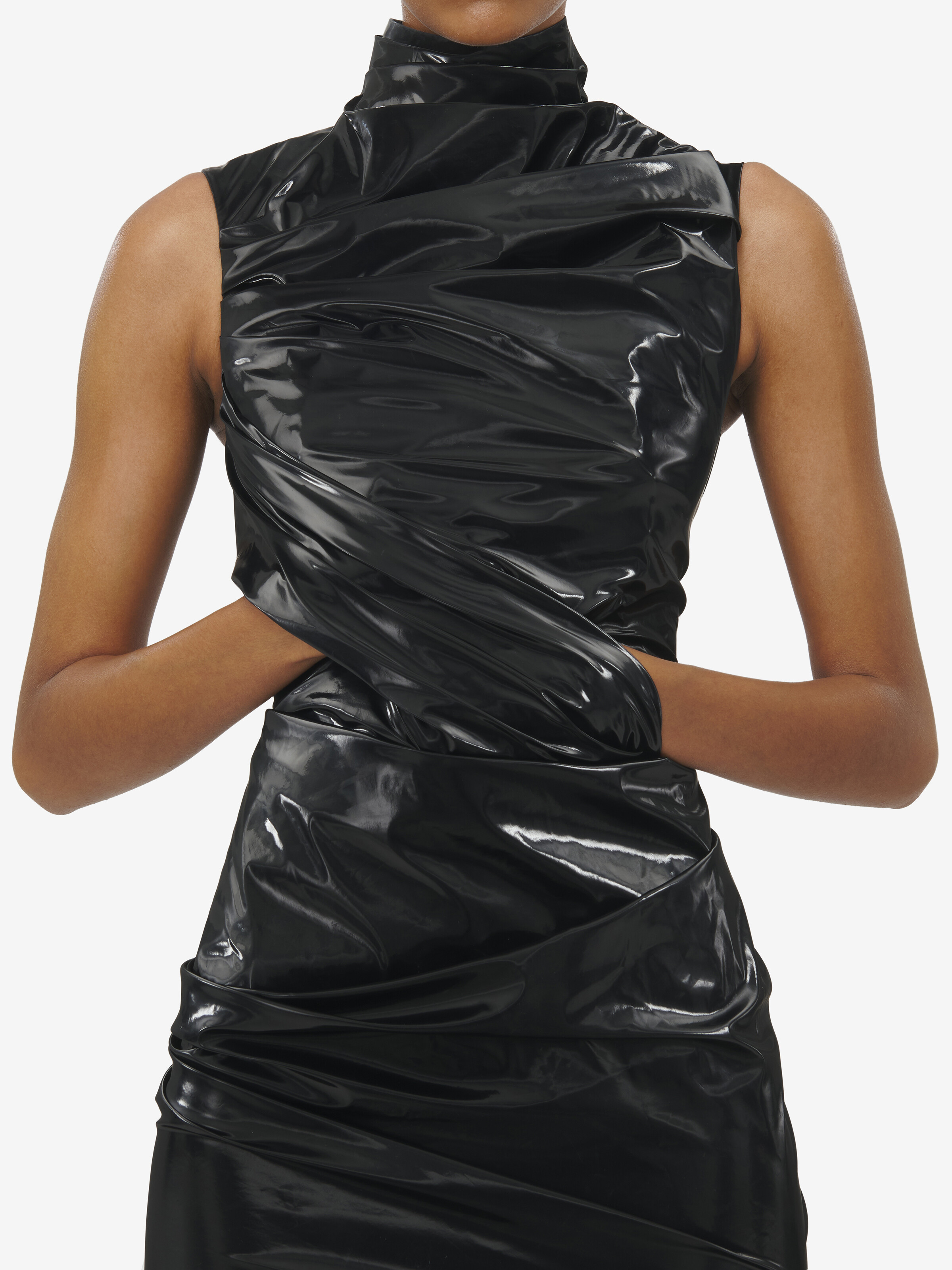 Women's Laminated Jersey Dress in Black in 100% Polyester | Alexander McQueen - image 6