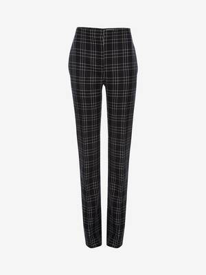 red tartan cigarette trousers