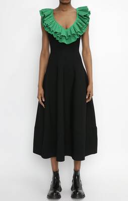 Sculptural Ruffles Knit Midi Dress