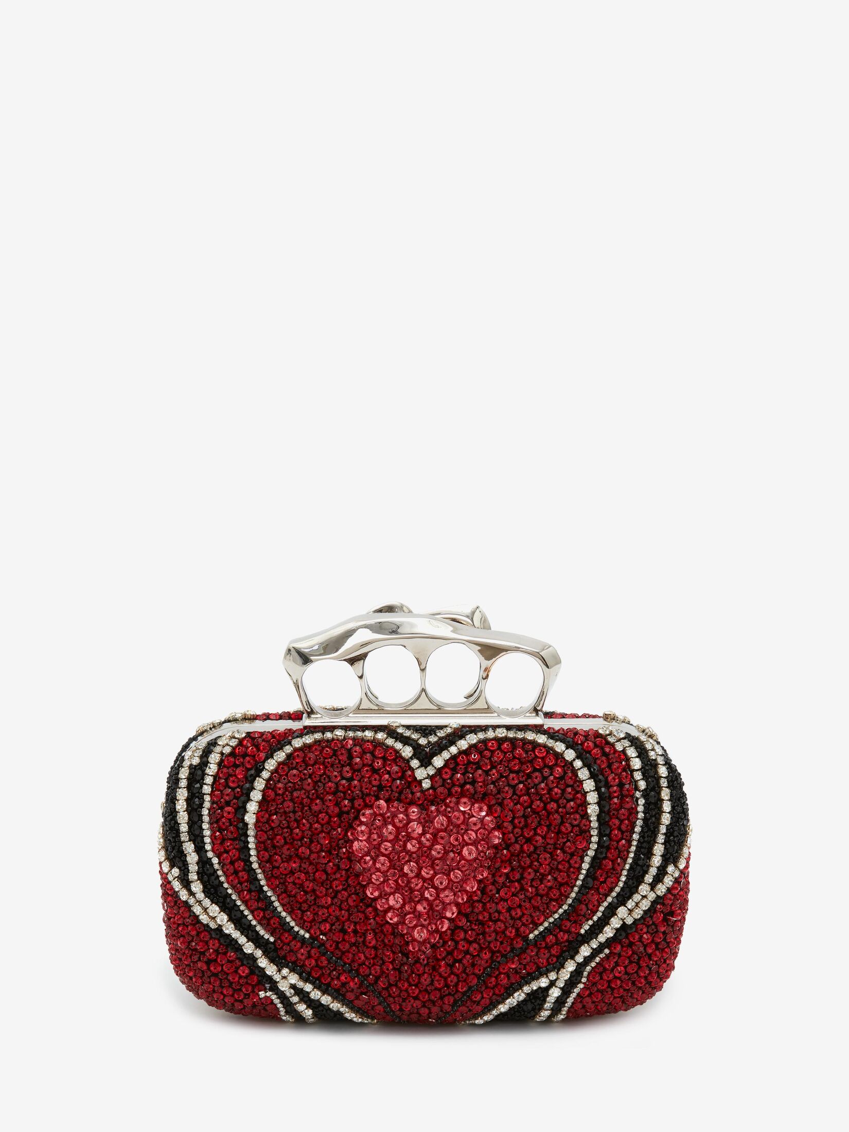 Sculptural Four-Ring Clutch in Black/Red