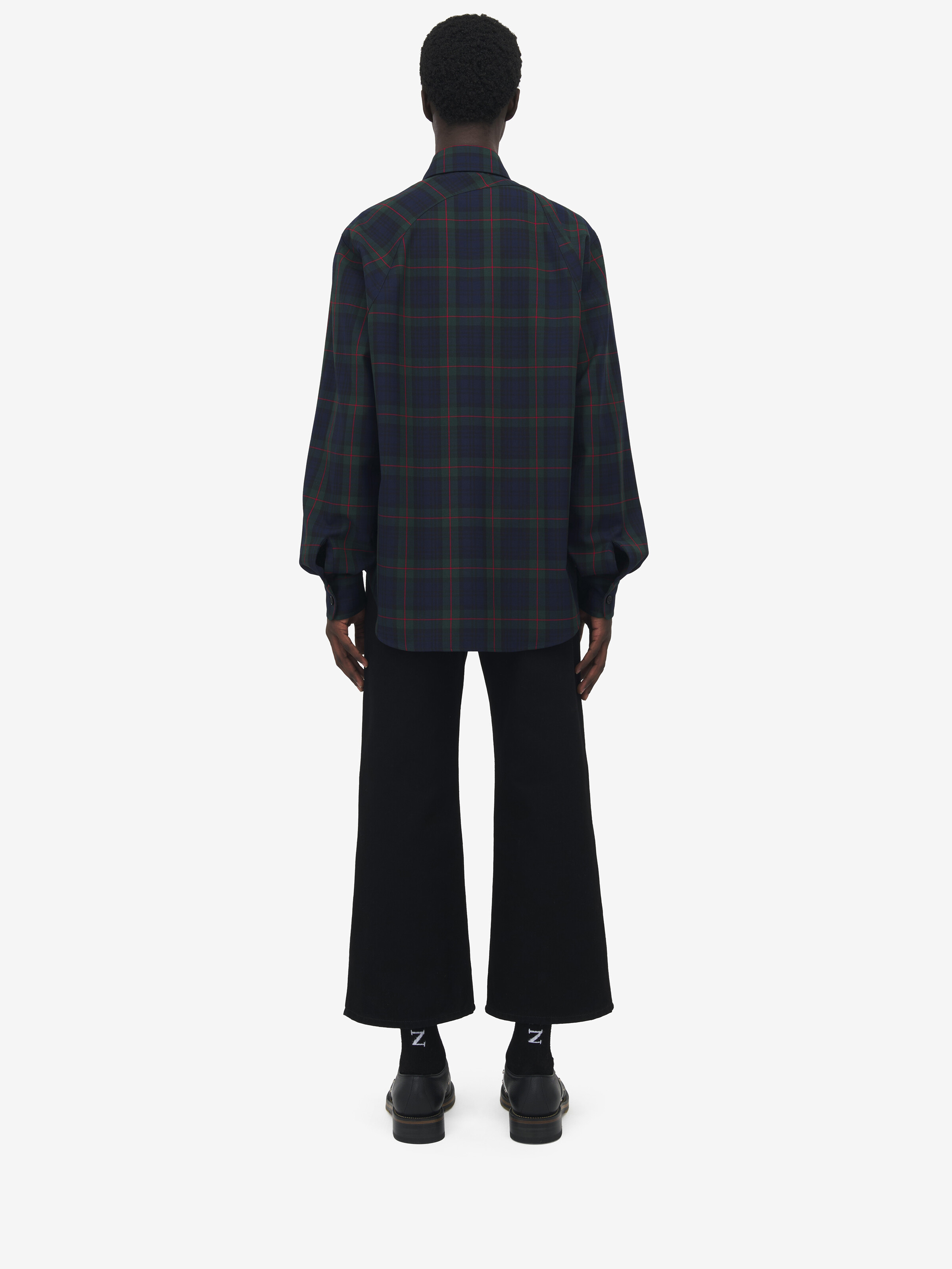 Men's Tartan T-Bar Harness Overshirt in Black/Navy/Green in 55% Polyester, 45% Wool | Alexander McQueen - image 5