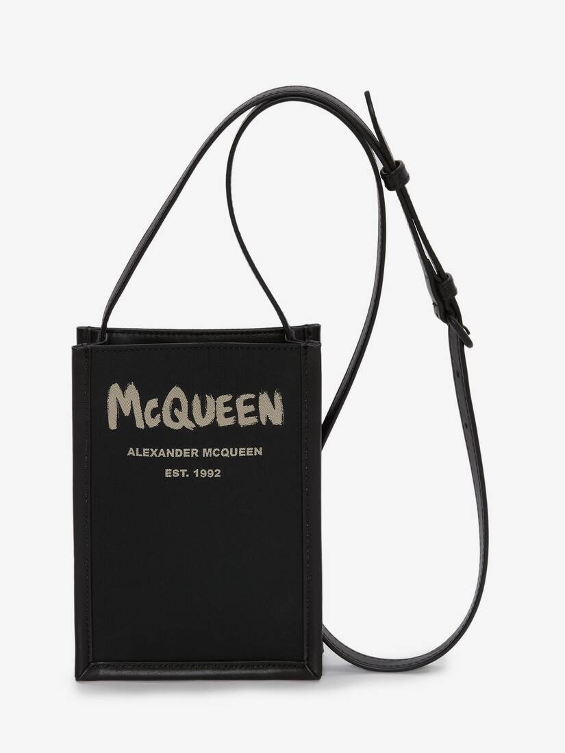 Alexander McQueen Leather Mini Graffiti-print Messenger Bag in Black for Men waist bags and bumbags Mens Bags Belt Bags 