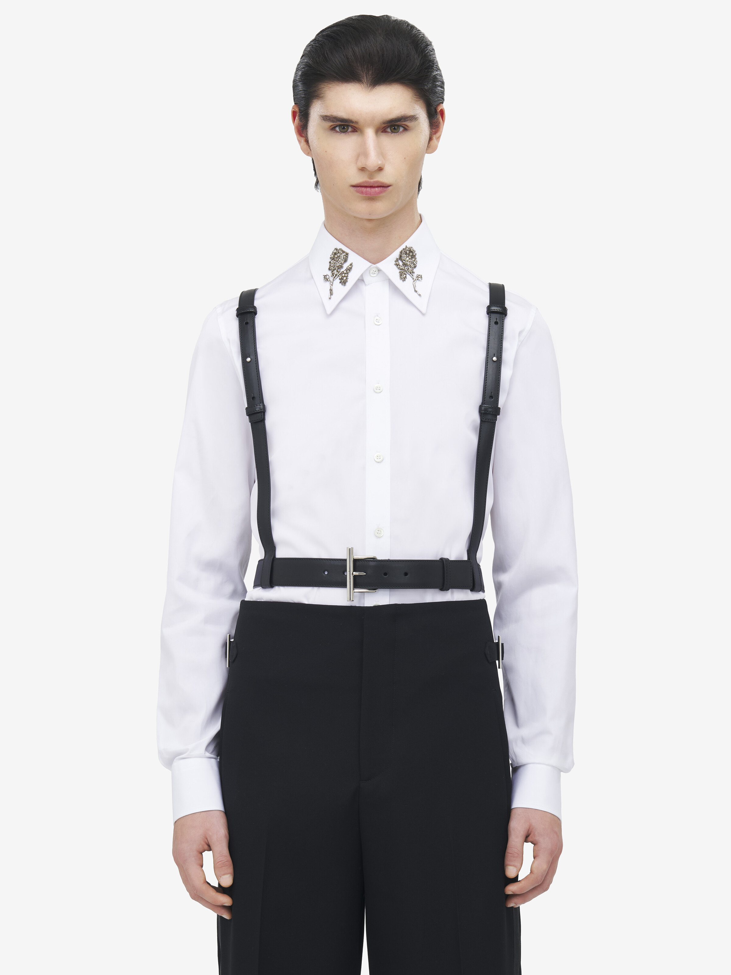 Chemise harnais T-Bar pour Homme en Noir in Cuir de veau | Alexander McQueen - image 1