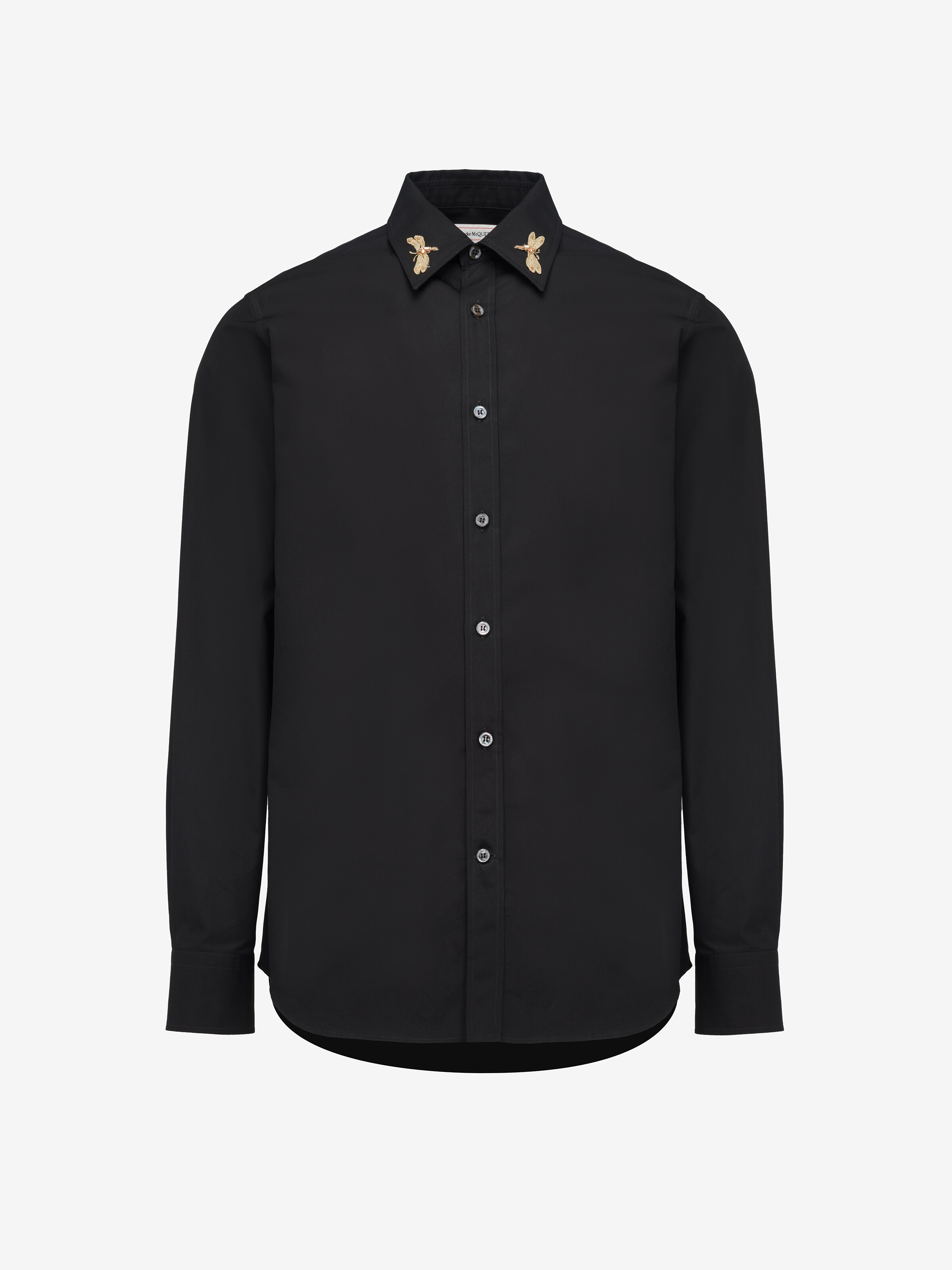 Black Dragonfly-embroidered cotton-poplin shirt, Alexander McQueen