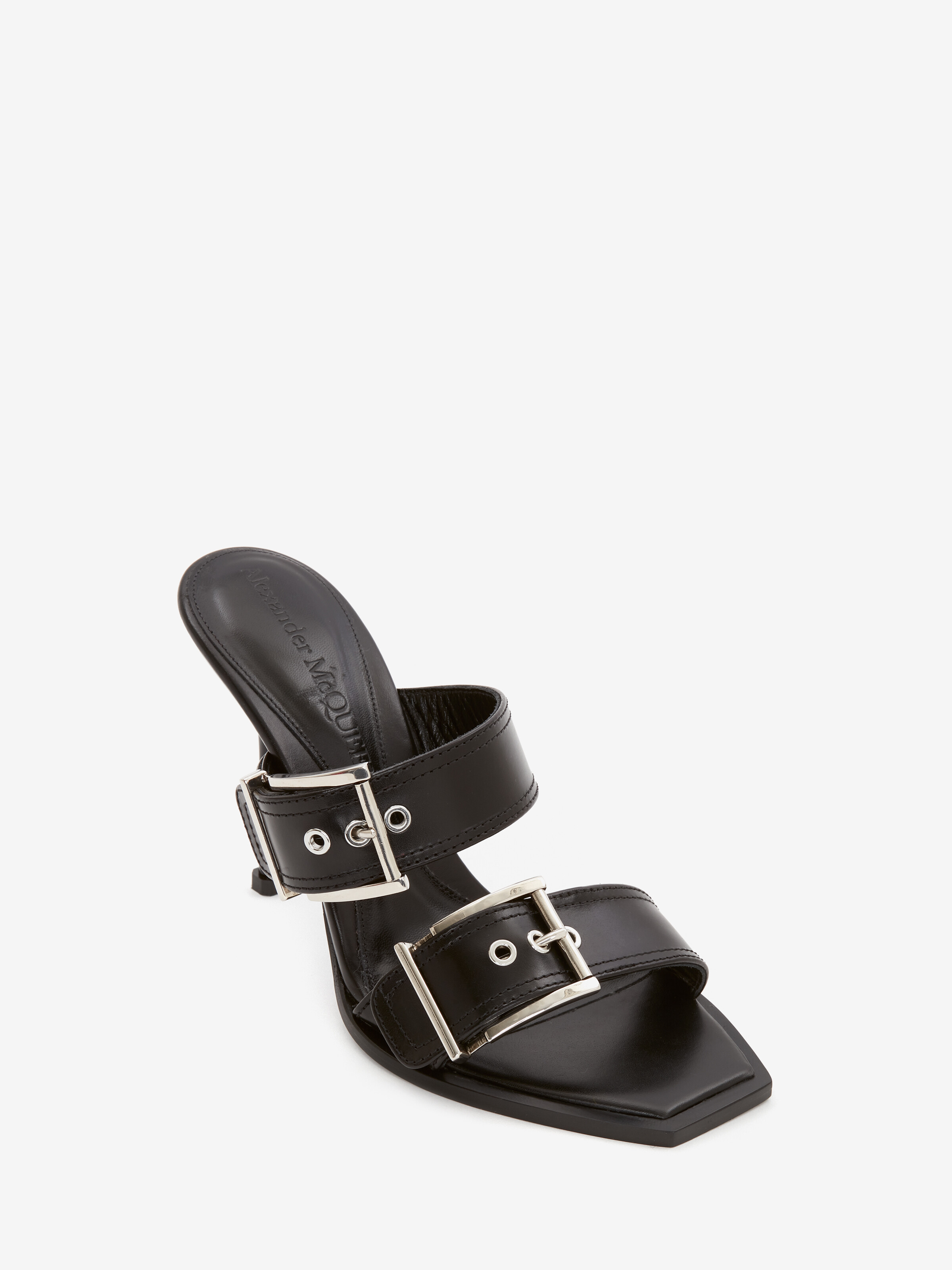 Sandali Punk con Doppia Fibbia da Donna in Nero/Argento in 100% Pelle di vitello | Alexander McQueen - image 2