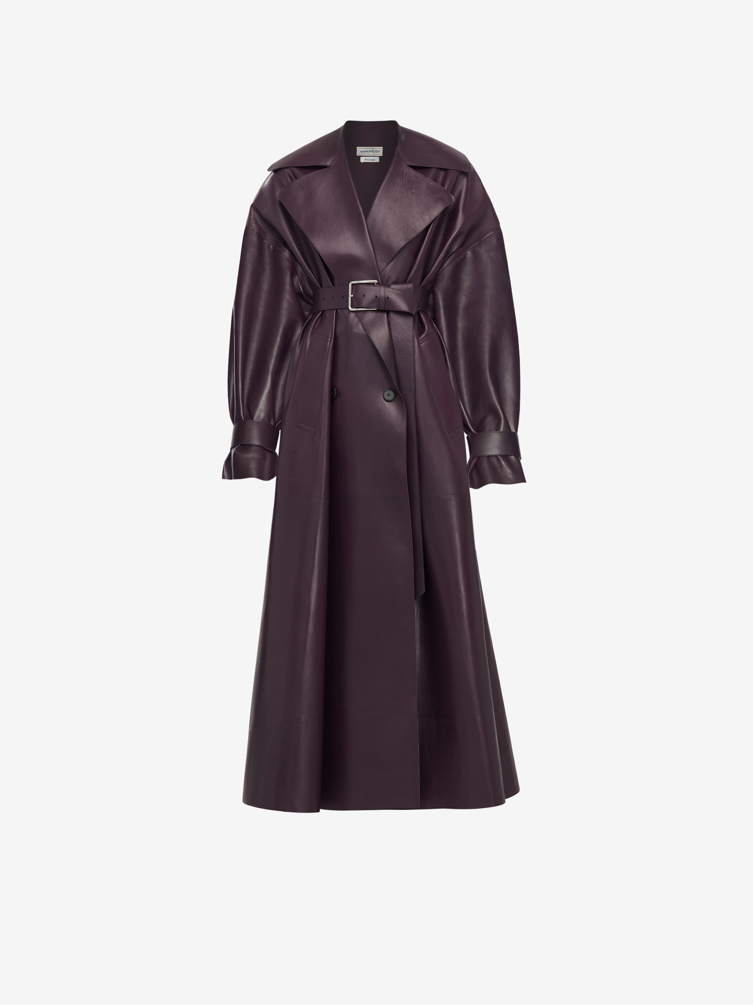 Cocoon Sleeve Leather Trench Coat in Night Shade