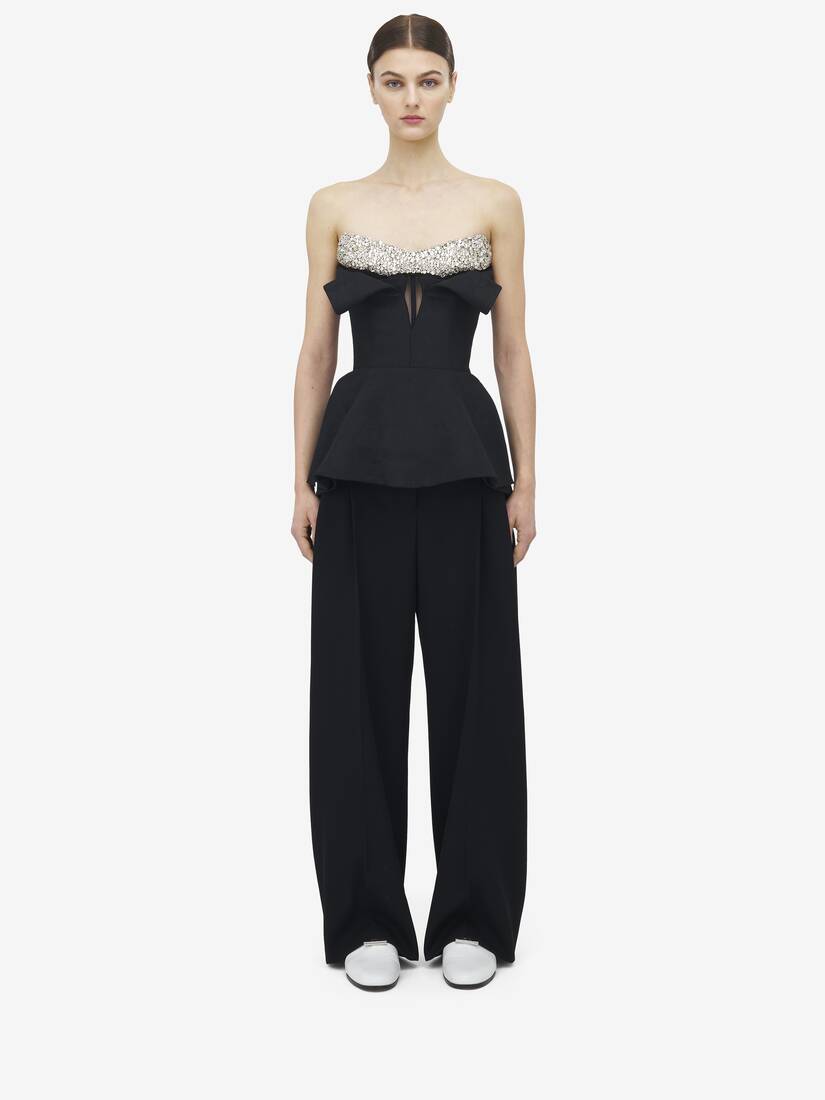 Top a corsetto senza spalline con ricamo di cristalli