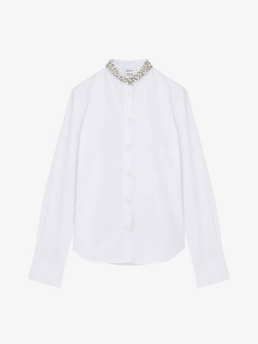 Women's Crystal Embroidery Shirt in Optical White | McQueen US