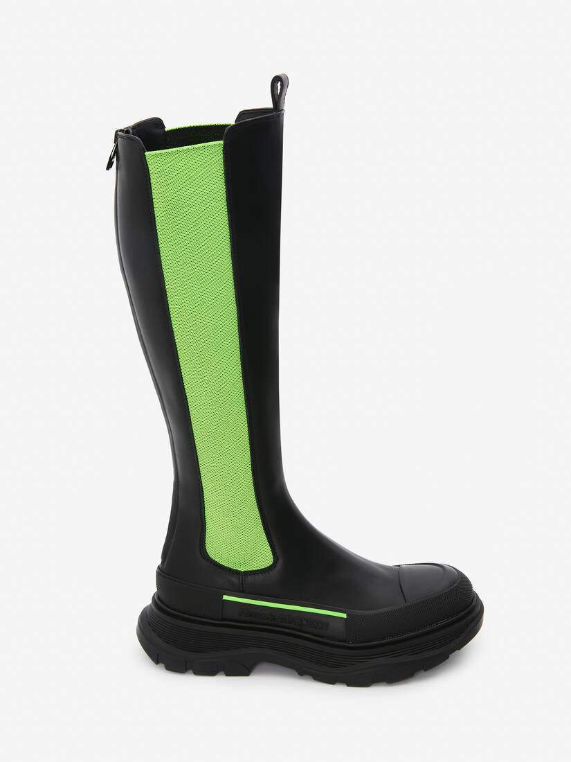 Tread Slick knee high boot in BLACK/ACID GREEN | Alexander McQueen US