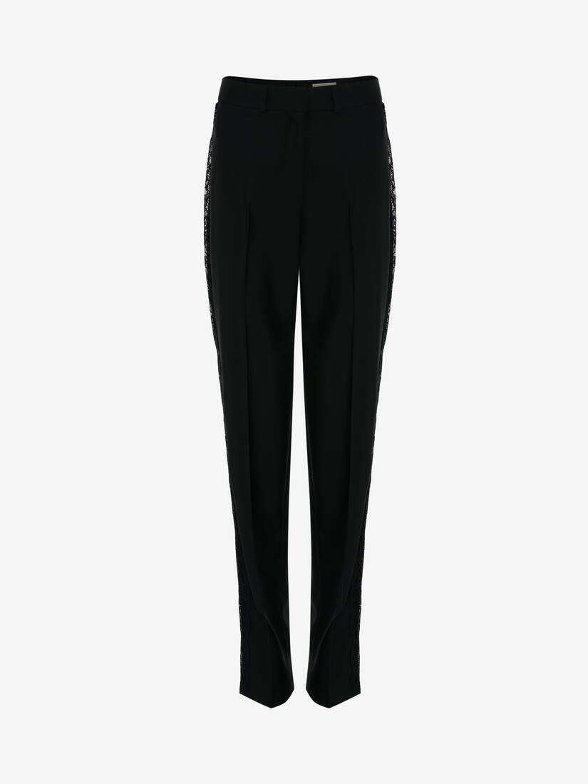 Wool Lace Stripe Cigarette Trousers In Black Alexander Mcqueen Ro Wool Lace Stripe Cigarette Trousers In Black Alexander Mcqueen Ro