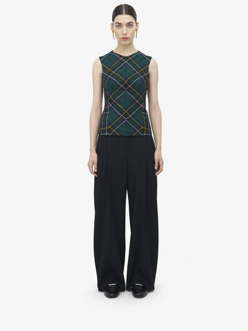Sleeveless Wool Tartan Top