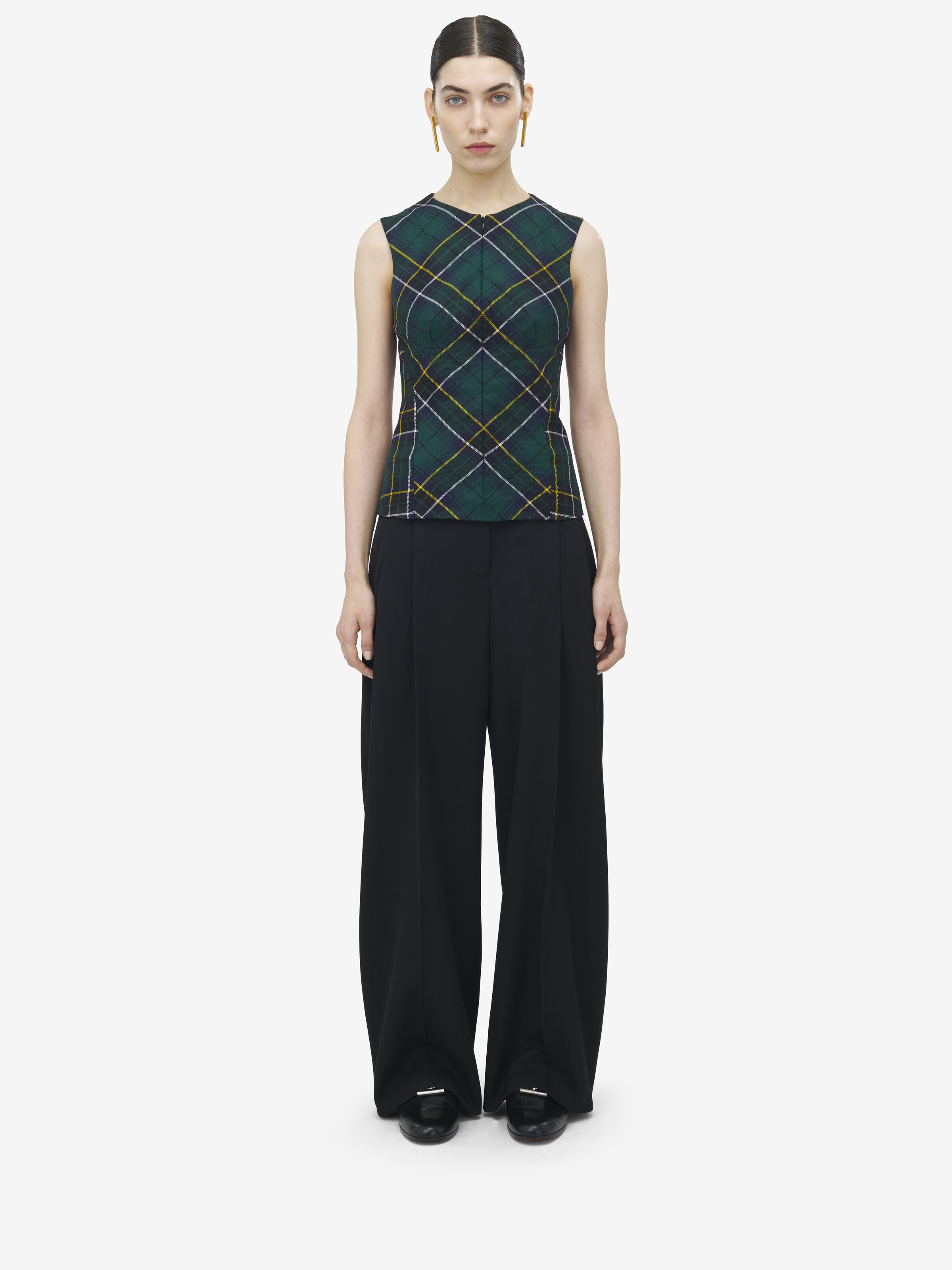 Sleeveless Wool Tartan Top