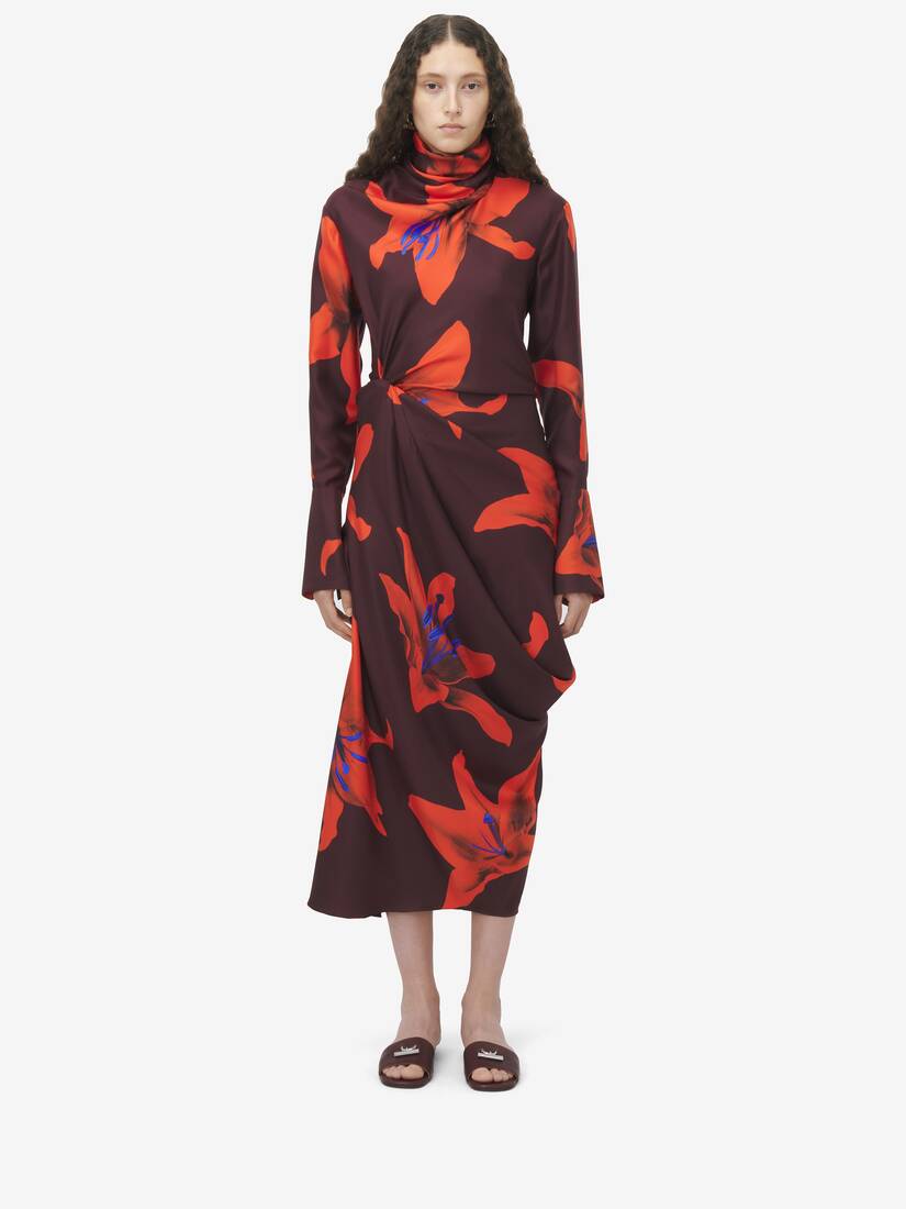 Asymmetrisches Kleid mit Flame Lily-Motiv