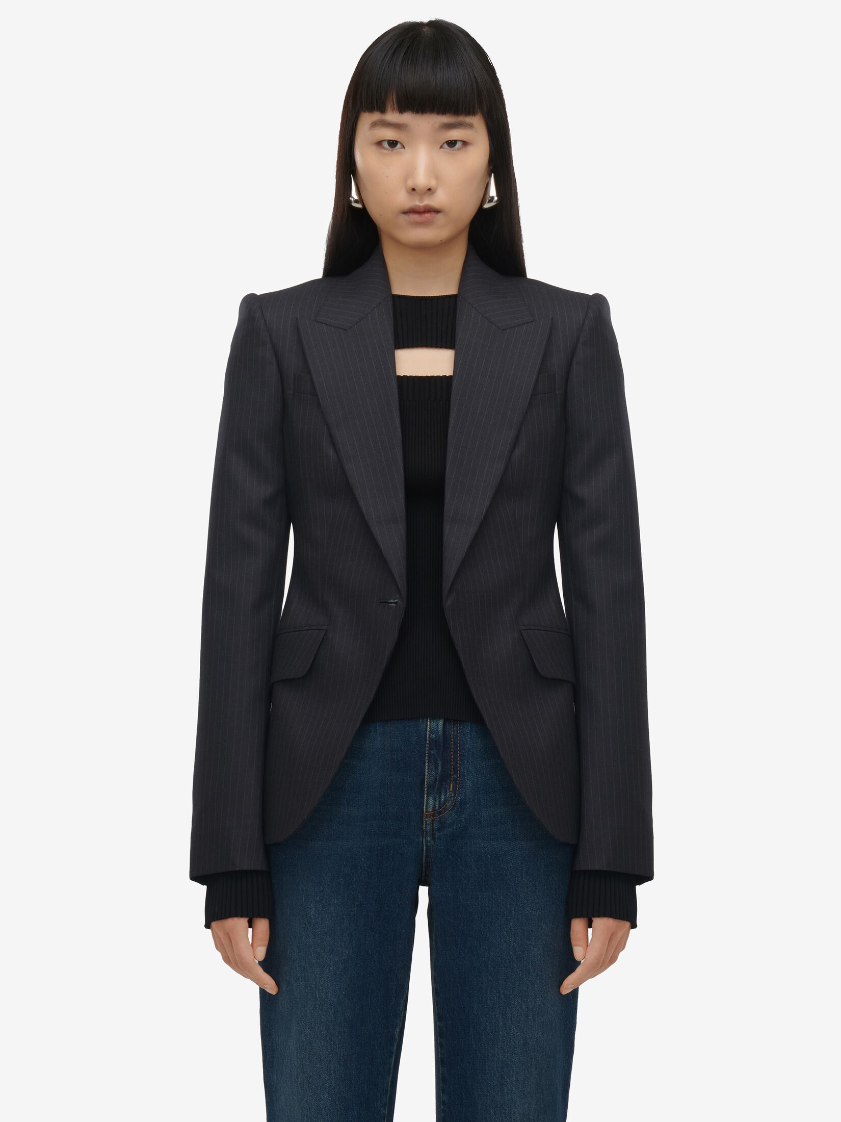 Single-breasted Military Jacket in Navy | Alexander McQueen US