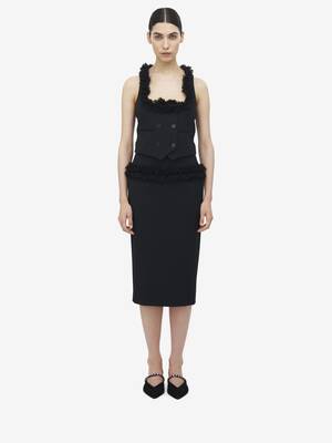Women's Slashed Buttoned Pencil Skirt in Black | Alexander